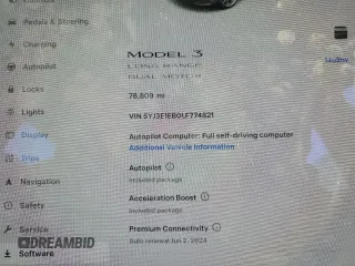 2020 Tesla Model 3 Long Range z VIN 5YJ3E1EB0LF774821, wystawiony jako Copart lot #53942934 z przebiegiem 78 809 mil mil oraz Szkoda całkowita • Salvage title. Historia ofert i sprzedaży dostępna na DreamBid. Obrazek 9.