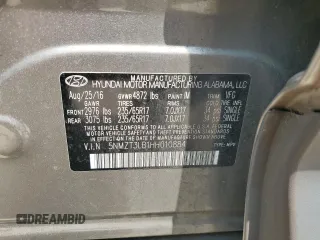 2017 Hyundai Santa Fe 2.4L with VIN 5NMZT3LB1HH010884, listed as a Copart auction lot 59098695 with 81,331 mi miles and Salvage title. Bid and sale history available at DreamBid. Image 13.