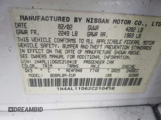 2002 Nissan Altima S with VIN 1N4AL11D62C210418, listed as a IAAI auction lot 41650082 with 155,838 mi miles. Bid and sale history available at carsss.com. Image 9.