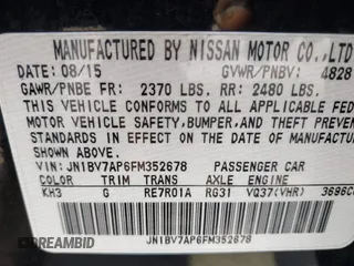2015 Infiniti Q50 Premium with VIN JN1BV7AP6FM352678, listed as a IAAI auction lot 42197537 with 192,761 mi miles and . Bid and sale history available at DreamBid. Image 9.