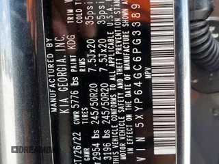 2023 Kia Telluride S with VIN 5XYP64GC6PG338950, listed as a Copart auction lot 62585695 with 72,523 mi miles and Salvage title. Bid and sale history available at DreamBid. Image 13.