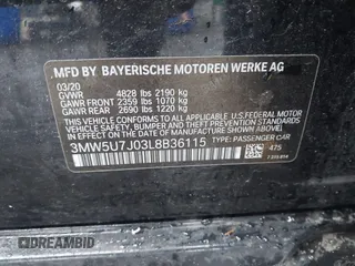 2020 BMW 3 Series M340i with VIN 3MW5U7J03L8B36115, listed as a IAAI auction lot 41957726 with 49,361 mi miles. Bid and sale history available at carsss.com. Image 9.