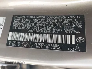 2008 Toyota Prius with VIN JTDKB20U183450493, listed as a IAAI auction lot 42119342 with 192,007 mi miles. Bid and sale history available at carsss.com. Image 9.