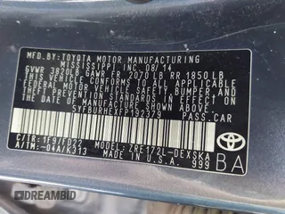 2015 Toyota Corolla L с VIN 5YFBURHEXFP192379, выставлен на аукционе IAAI как лот 41756448 с пробегом 159 112 миль миль и . История ставок и продаж доступна на DreamBid. Изображение 9.