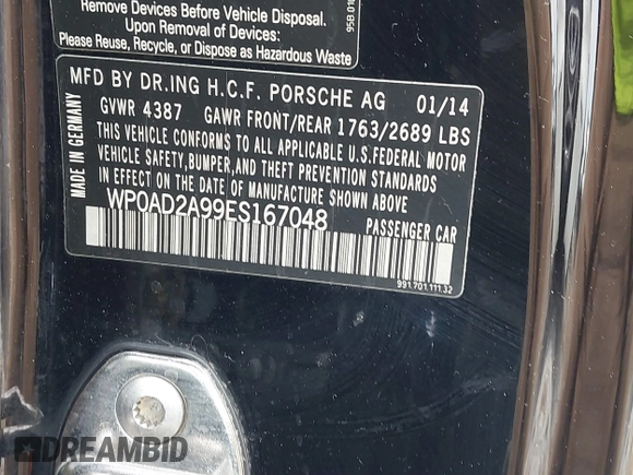 2014 Porsche 911 Turbo S with VIN WP0AD2A99ES167048, listed as a IAAI auction lot 40643041 with Not Provided miles. Bid and sale history available at carsss.com. Image 9.