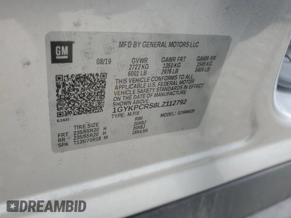 2020 Cadillac XT6 FWD Premium Luxury with VIN 1GYKPCRS8LZ112792, listed as a Copart auction lot 55496725 with 53,571 mi miles and Salvage title. Bid and sale history available at DreamBid. Image 13.