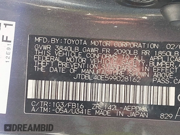 2009 Toyota Corolla z VIN JTDBL40E599028162, wystawiony jako IAAI lot #42350447 z przebiegiem 193 848 mil mil oraz . Historia ofert i sprzedaży dostępna na DreamBid. Obrazek 9.