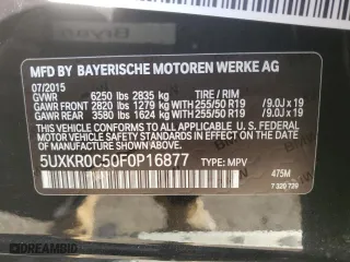 2015 BMW X5 xDrive35i with VIN 5UXKR0C50F0P16877, listed as a Copart auction lot 42285685 with 135,779 mi miles and Clean Title. Bid and sale history available at carsss.com. Image 13.