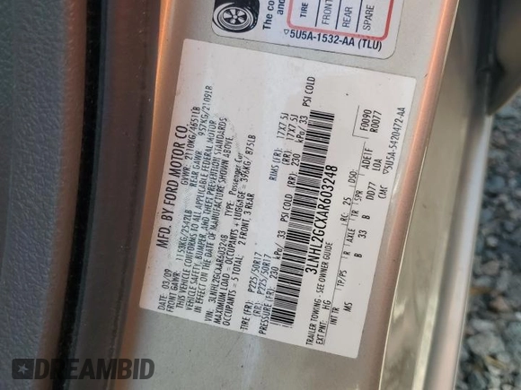 2010 Lincoln MKZ with VIN 3LNHL2GCXAR603248, listed as a Copart auction lot 52774225 with 121,506 mi miles and Salvage title. Bid and sale history available at DreamBid. Image 14.