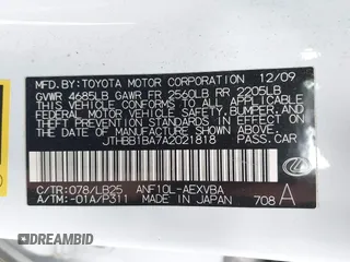 2010 Lexus HS 250h with VIN JTHBB1BA7A2021818, listed as a IAAI auction lot 41380976 with 135,317 mi miles and . Bid and sale history available at DreamBid. Image 9.