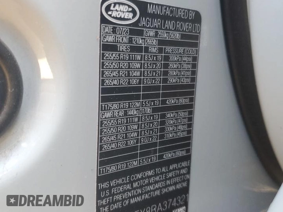 2024 Land Rover Range Rover Velar Dynamic SE with VIN SALYL2EX8RA374321, listed as a Copart auction lot 42789725 with 11,674 mi miles and Salvage title. Bid and sale history available at DreamBid. Image 15.