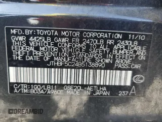 2011 Lexus IS 250 with VIN JTHBF5C24B5138890, listed as a Copart auction lot 55351905 with 263,022 mi miles and Salvage Title. Bid and sale history available at DreamBid. Image 12.