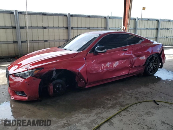 2022 Infiniti Q60 Red Sport 400 with VIN JN1FV7LK7NM660198, listed as a Copart auction lot 74916234 with 33,371 mi miles and Salvage title. Bid and sale history available at DreamBid. Image 1.