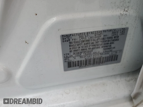 2017 Nissan Sentra S with VIN 3N1AB7AP7HY338907, listed as a Copart auction lot 70953542 with Not provided miles and Clean title. Bid and sale history available at DreamBid. Image 14.