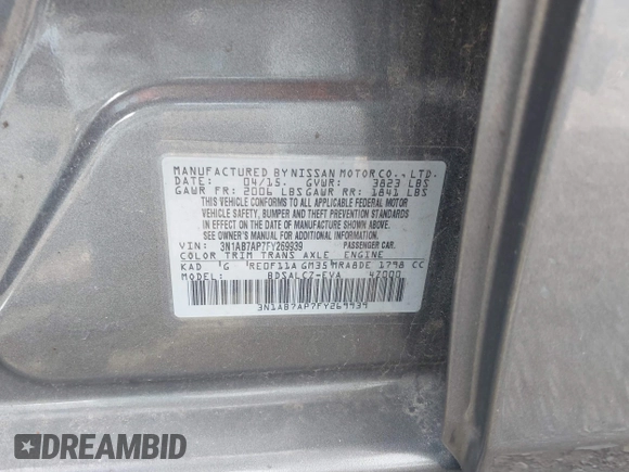 2015 Nissan Sentra SR with VIN 3N1AB7AP7FY269939, listed as a IAAI auction lot 41829409 with 124,394 mi miles and . Bid and sale history available at DreamBid. Image 9.