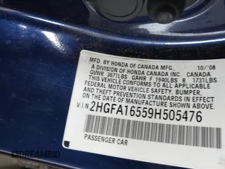2009 Honda Civic LX z VIN 2HGFA16559H505476, wystawiony jako IAAI lot #41619635 z przebiegiem 187 084 mil mil oraz . Historia ofert i sprzedaży dostępna na DreamBid. Obrazek 9.