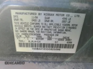 2005 Nissan Maxima 3.5 SL with VIN 1N4BA41E55C825096, listed as a Copart auction lot 75951684 with 160,277 mi miles and Clean Title. Bid and sale history available at carsss.com. Image 12.