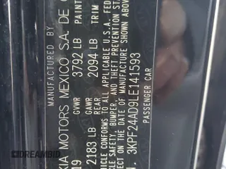 2020 Kia Forte LXS with VIN 3KPF24AD9LE141593, listed as a Copart auction lot 88571985 with 94,575 mi miles and Salvage Title. Bid and sale history available at carsss.com. Image 13.