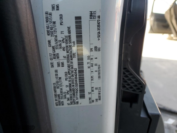 2017 Ford Transit Van with VIN 1FTYR2CG2HKB42542, listed as a Copart auction lot 71896823 with 385,234 mi miles. Bid and sale history available at carsss.com. Image 12.