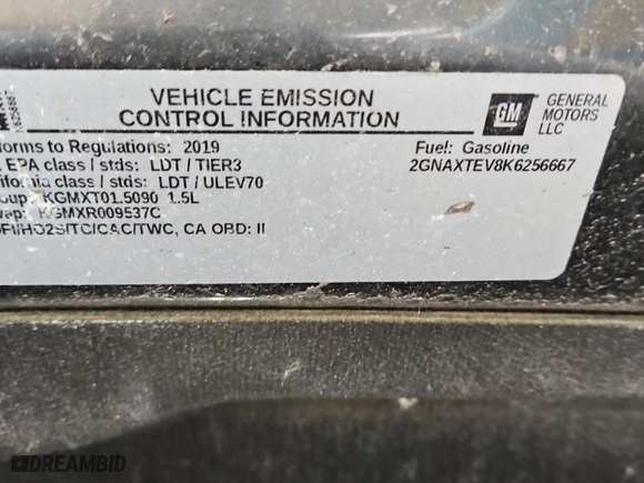 2019 Chevrolet Equinox LT with VIN 2GNAXTEV8K6256667, listed as a IAAI auction lot 42122263 with 86,913 mi miles. Bid and sale history available at carsss.com. Image 1.