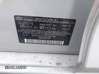 2016 Hyundai Sonata SE with VIN 5NPE24AF2GH281144, listed as a IAAI auction lot 41715739 with 92,663 mi miles and . Bid and sale history available at DreamBid. Image 9.