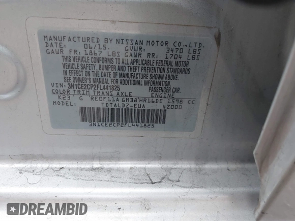 2015 Nissan Note SV with VIN 3N1CE2CP2FL441825, listed as a IAAI auction lot 41386989 with 78,878 mi miles and . Bid and sale history available at DreamBid. Image 9.