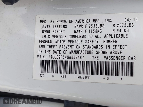 2016 Acura TLX Technology with VIN 19UUB2F54GA008487, listed as a IAAI auction lot 41865204 with 75,597 mi miles and . Bid and sale history available at DreamBid. Image 9.