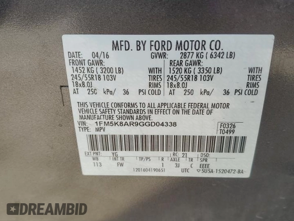 2016 Ford Utility Police Interceptor with VIN 1FM5K8AR9GGD04338, listed as a Copart auction lot 75249224 with 0 mi miles and Salvage Title. Bid and sale history available at carsss.com. Image 13.