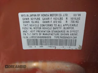 2009 Honda Fit Sport with VIN JHMGE88469S069328, listed as a IAAI auction lot 41464558 with 219,541 mi miles. Bid and sale history available at carsss.com. Image 9.