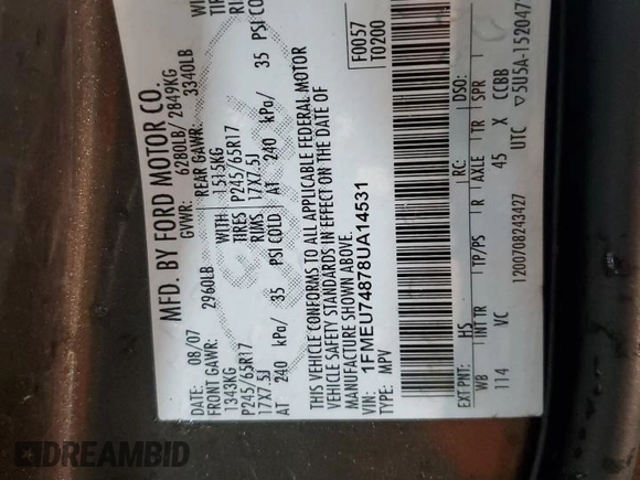 2008 Ford Explorer Eddie Bauer z VIN 1FMEU74878UA14531, wystawiony jako Copart lot #59576515 z przebiegiem 199 825 mil mil oraz Szkoda całkowita • Salvage title. Historia ofert i sprzedaży dostępna na DreamBid. Obrazek 13.