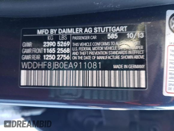 2014 Mercedes-Benz E 350 Luxury with VIN WDDHF8JB0EA911081, listed as a Copart auction lot 86067094 with 115,620 mi miles and Salvage Title. Bid and sale history available at DreamBid. Image 12.