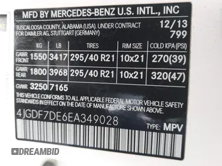 2014 Mercedes-Benz GL-Class GL 550 with VIN 4JGDF7DE6EA349028, listed as a IAAI auction lot 41729392 with 154,116 mi miles. Bid and sale history available at carsss.com. Image 9.