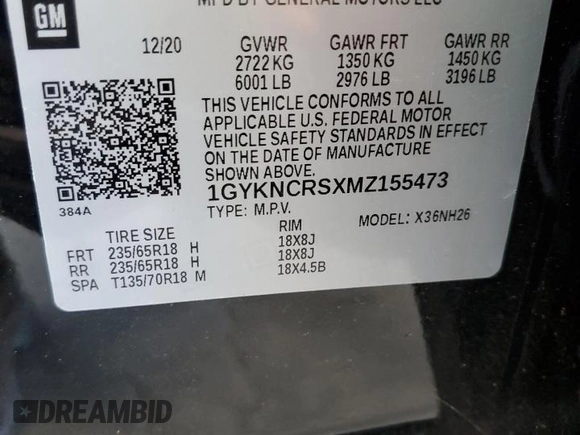 2021 Cadillac XT5 FWD Premium Luxury с VIN 1GYKNCRSXMZ155473, выставлен на аукционе Copart как лот 59883874 с пробегом 2 038 миль миль и Списание • Salvage title. История ставок и продаж доступна на DreamBid. Изображение 13.