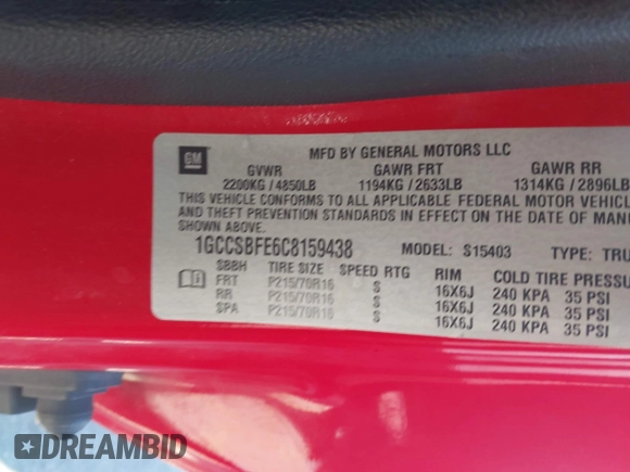 2012 Chevrolet Colorado Work Truck with VIN 1GCCSBFE6C8159438, listed as a IAAI auction lot 42609633 with 180,382 mi miles and . Bid and sale history available at DreamBid. Image 9.