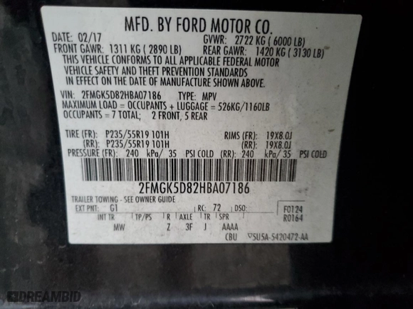 2017 Ford Flex Limited with VIN 2FMGK5D82HBA07186, listed as a Copart auction lot 80658544 with 127,127 mi miles and Salvage Title. Bid and sale history available at carsss.com. Image 14.