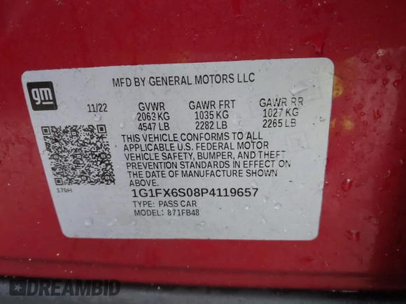 2023 Chevrolet Bolt EV 2LT z VIN 1G1FX6S08P4119657, wystawiony jako IAAI lot #41475032 z przebiegiem 27 504 mil mil oraz . Historia ofert i sprzedaży dostępna na DreamBid. Obrazek 9.