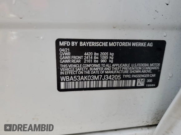 2021 BMW 2 Series 228i with VIN WBA53AK03M7J34205, listed as a Copart auction lot 50323325 with 44,242 mi miles and Salvage Title. Bid and sale history available at DreamBid. Image 13.