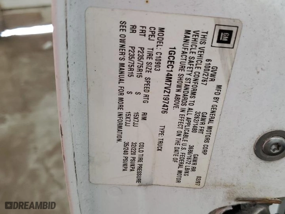 1997 Chevrolet C/K 1500 with VIN 1GCEC14M7VZ197476, listed as a Copart auction lot 49778205 with 218,848 mi miles and Salvage Title. Bid and sale history available at carsss.com. Image 12.
