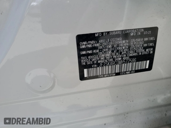 2021 Subaru Forester Special Sports with VIN JF2SKARC0MH572586, listed as a Copart auction lot 60307685 with 33,896 mi miles and Salvage title. Bid and sale history available at DreamBid. Image 14.