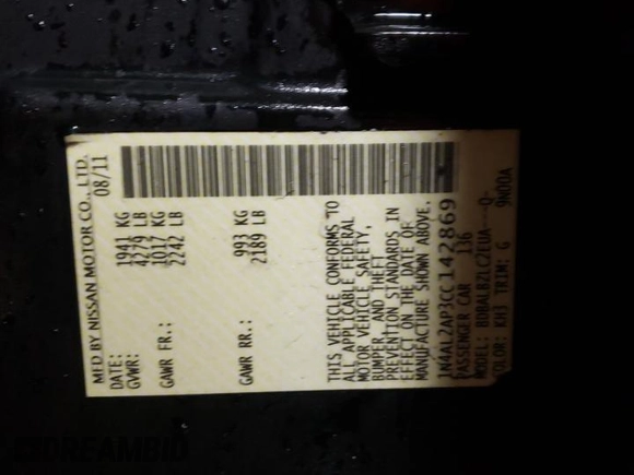 2012 Nissan Altima S with VIN 1N4AL2AP3CC142869, listed as a Copart auction lot 52081045 with 268,136 mi miles and Salvage Title. Bid and sale history available at DreamBid. Image 12.