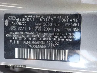 2022 Hyundai Elantra SEL with VIN KMHLM4AG9NU322152, listed as a IAAI auction lot 41630794 with 68,287 mi miles and . Bid and sale history available at DreamBid. Image 9.