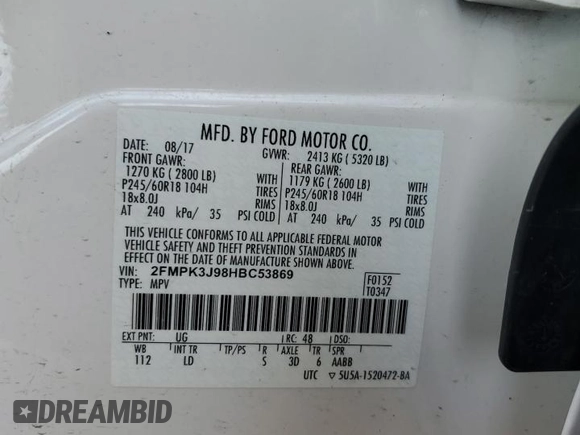 2017 Ford Edge SEL with VIN 2FMPK3J98HBC53869, listed as a Copart auction lot 49315875 with 79,694 mi miles and Clean Title. Bid and sale history available at carsss.com. Image 14.