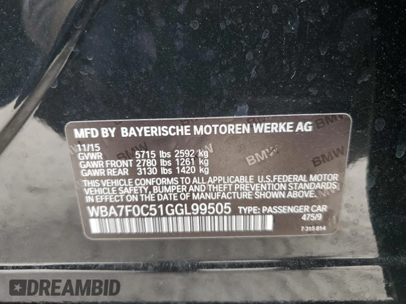2016 BMW 7 Series 750i z VIN WBA7F0C51GGL99505, wystawiony jako Copart lot #49775245 z przebiegiem 46 703 mil mil oraz Szkoda całkowita • Salvage title. Historia ofert i sprzedaży dostępna na DreamBid. Obrazek 14.
