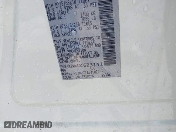2013 Nissan Pathfinder Platinum with VIN 5N1AR2MM4DC623141, listed as a IAAI auction lot 41891386 with 139,550 mi miles and . Bid and sale history available at DreamBid. Image 9.