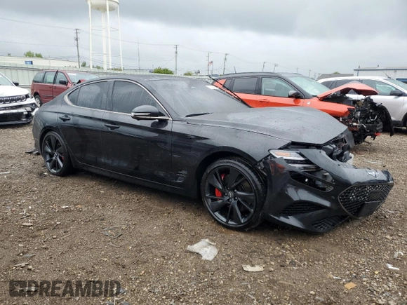 2022 Genesis G70 3.3T z VIN KMTG54TE0NU084384, wystawiony jako Copart lot #57788455 z przebiegiem 28 772 mil mil oraz Szkoda całkowita • Salvage title. Historia ofert i sprzedaży dostępna na DreamBid. Obrazek 4.