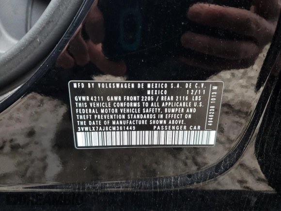 2012 Volkswagen Jetta Sedan SEL w/Sunroof with VIN 3VWLX7AJ8CM361449, listed as a Copart auction lot 86975824 with 151,688 mi miles and Clean Title. Bid and sale history available at carsss.com. Image 12.