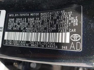 2012 Toyota Corolla L with VIN 2T1BU4EE9CC915917, listed as a IAAI auction lot 42017971 with 86,524 mi miles. Bid and sale history available at carsss.com. Image 9.