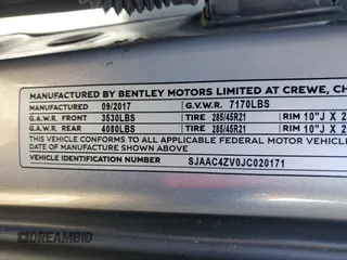 2018 Bentley Bentayga Signature z VIN SJAAC4ZV0JC020171, wystawiony jako Copart lot #48413645 z przebiegiem 76 196 mil mil oraz Szkody całkowita. Historia ofert i sprzedaży dostępna na DreamBid. Obrazek 14.