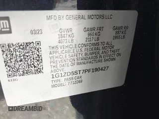 2023 Chevrolet Malibu LT with VIN 1G1ZD5ST7PF190427, listed as a IAAI auction lot 41776351 with 38,053 mi miles and . Bid and sale history available at DreamBid. Image 9.