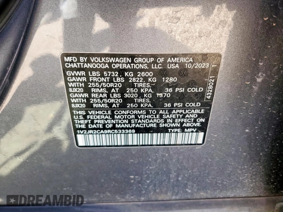 2024 Volkswagen Atlas SE z VIN 1V2JR2CA9RC533369, wystawiony jako Copart lot #57444495 z przebiegiem 34 356 mil mil oraz Szkoda całkowita • Salvage title. Historia ofert i sprzedaży dostępna na DreamBid. Obrazek 13.